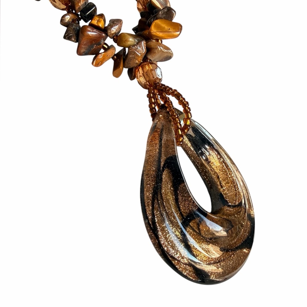 Statement Tortoise Tiger Tear Drop Necklace - Picture 2 of 4